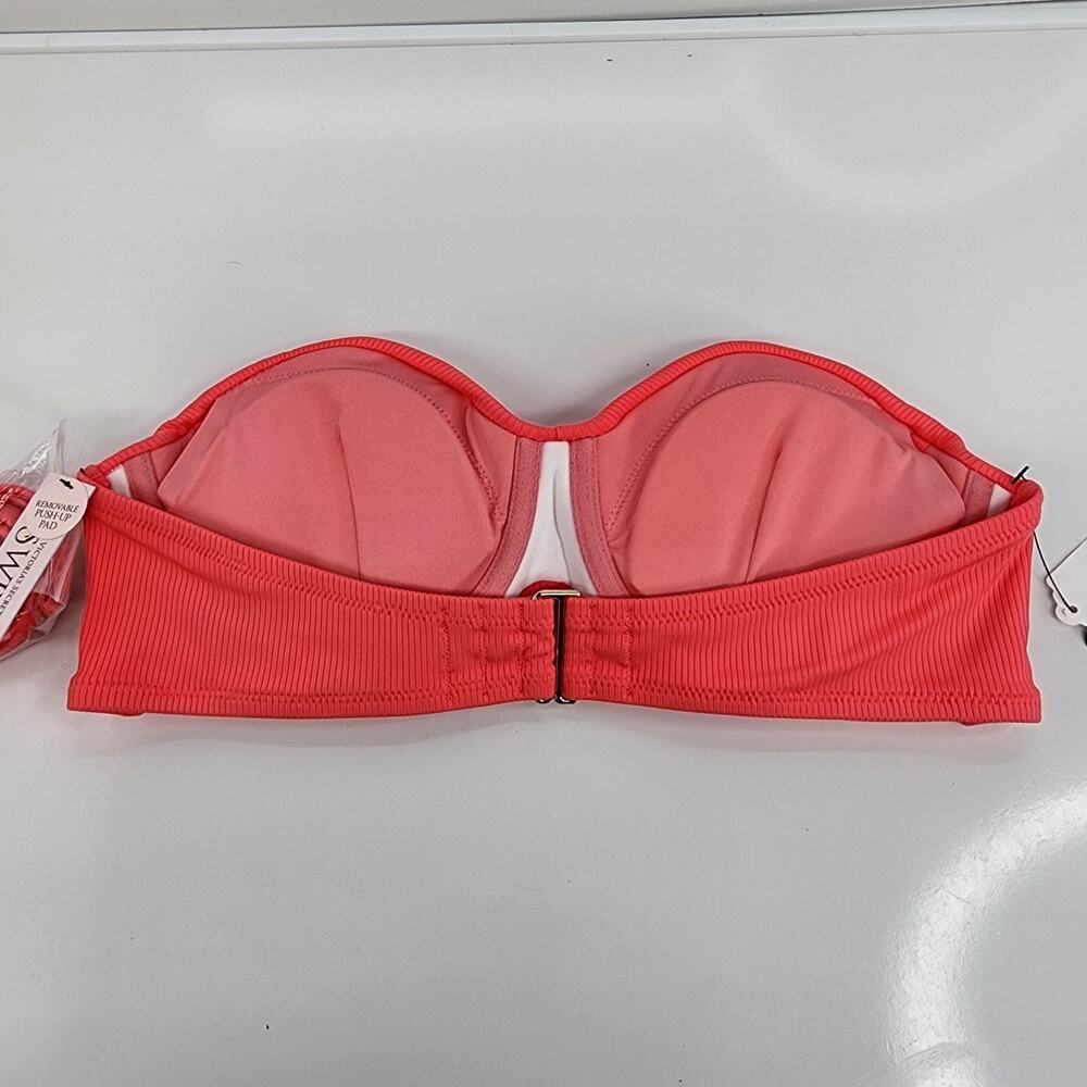 NWT Victoria’s Secret Bikini Top 36C Pink Textured Twist Push Up Strapless Strap - Picture 4 of 10